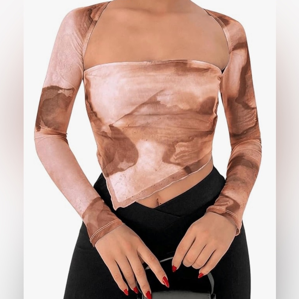 SOLY HUX Sexy Crop Tops for Women Long Sleeve Square Neck Asymmetrical Y2k